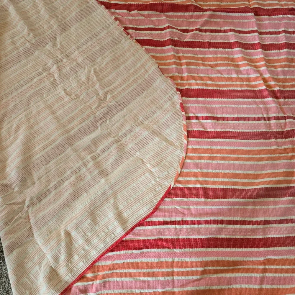 Bates Disciplined Bedspread Vintage MCM Pink Orange Red Striped Woven Made USA‎